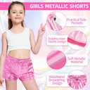 Girls Metallic Shorts Shiny Hot Pants for Dance Gymnastics Sparkly Shorts with Sunglasses (Pink, M)