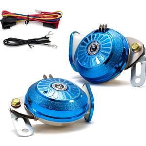 Loud Car Horn Kit3-Tone Train Horn with Different Sounds,130db High & Low Tone Truck Horns,12V Blue Fashion Dual Horns for Truck/Motorcycle/Car/E-Bike/SUV
