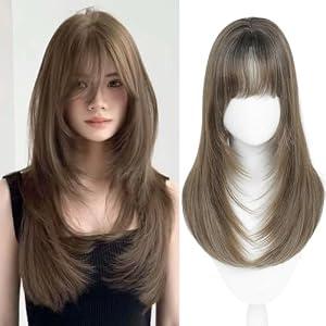 ELEVAVE Hair Toppers for Women with Thinning Hair, 20 Inch Toppers Hairpieces for Women 360° 3D Realistic Scalp Clip in Bangs (Wispy Bangs-Highlights Brown with Dark Root)