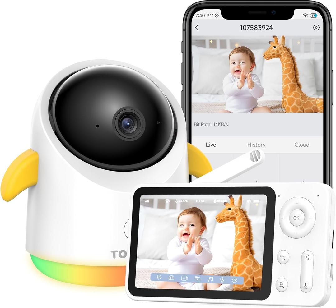 Baby Monitor with Camera and Audio WiFi/No WiFi: Baby Monitor WiFi Smartphone APP Control NightVision 4.3' Screen Smart Video Baby Monitor with Remote PTZ 2-Way Talk Motion & Cry Alert(Only 2.4G WiFi) (1 display + 1 Cam)