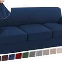 Turquoize 4 Piece T Cushion Sofa Slipcovers Stretch Couch Cover Furniture Covers with 3 Individual T Cushion Covers, Machine Washable (3 Cushion Sofa, Navy)