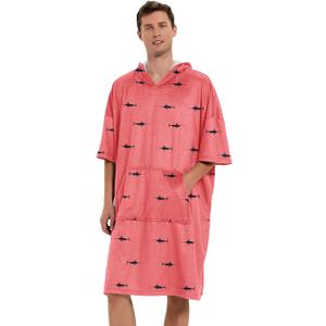 KFUBUO Surf Poncho Mens Towel Robe with Hood Changing Towel Poncho Adult Terry Cloth Swim Towels Quick Dry for Swimmers (Pink Shark)