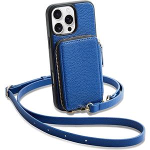 iPhone 16 Pro Case Wallet, Card Holder Leather Phone Protective Handbag Flip Cover with Crossbody Strap for iPhone 16 Pro 6.3" Navy Blue
