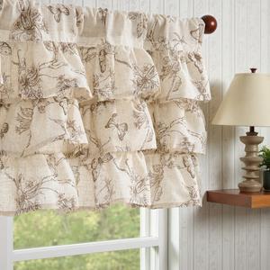 jinchan Ruffled Valance Curtain Linen Floral Kitchen Valance 18 Inch Shabby Chic Small Window Treatment for Living Room Farmhouse Cottagecore Light Filtering Rod Pocket 1 Panel Taupe on Beige