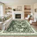 Olive Green Floral Print Area Rugs for Bedroom Living Room Boho Farmhouse Country Rustic Dining Room Carpet Soft Washable Rugs Non Slip Floor Covering for Nursery Playroom 5x7