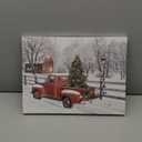 NIKKY HOME Christmas LED Lighted Wall Decor, 16 x 12 Inch Canvas Prints Art Light Up Red Truck Barn and Xmas Tree Pictures, Winter Snow Scene Indoor Holiday Decorations