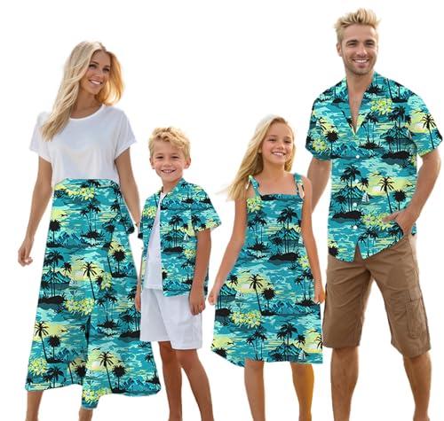 Cromoncent Hawaiian Outfits for Family, Hawaiian Skirt, Hawaiian Teal, Medium, Skirt Only, Medium 