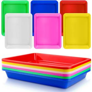Bercoor 12 Pack Plastic Art Trays, Activity Crafts Serving Organizer Tray for Kids School Classroom DIY Projects Supply, Painting, Jewelry, Beads, 6 Colors