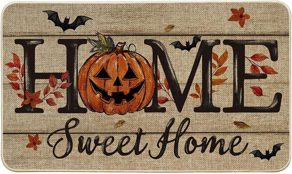Artoid Mode Home Sweet Home Jack-O'-Lantern Pumpkin Halloween Doormat, Low-Profile Switch Rug Door Home Decor Mat Floor Mat for Indoor Outdoor 17x29 Inch