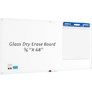 0.4mm Reinforced Metal Backing Glass White Board for Wall, 96" x 48" Extra Large Magnetic Pure White Tempered Glass Board with Frameless Design, 8' x 4' Dry Erase Board for Home, Office