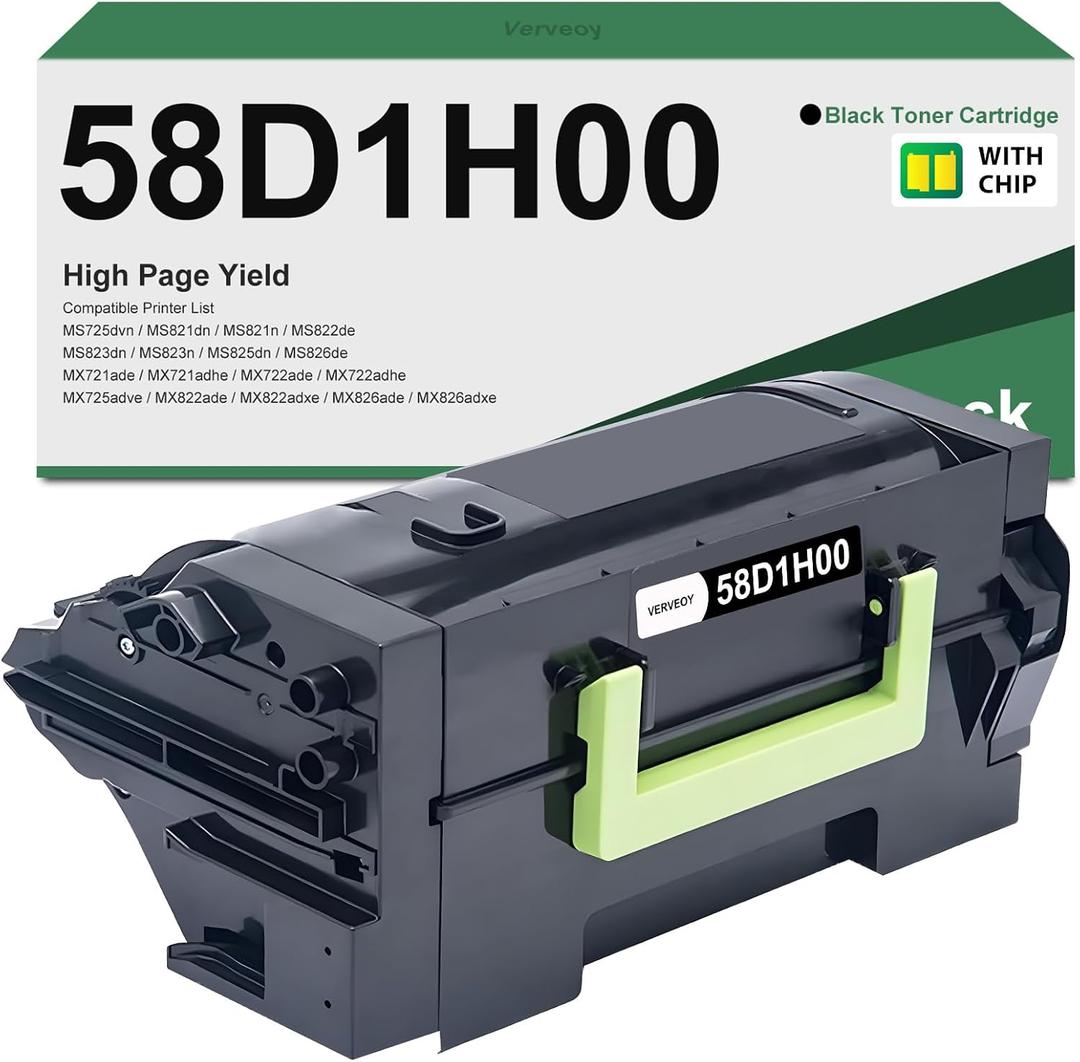 58D1H00 Black High Yield Toner Cartridge (with CHIP) Replacement for Lexmark 58D1H00 Toner for MS823dn MS821 Toner MS725 MS825 MS826 MX721 MX722 MX822 MX824 Printer Ink Cartridge (1-Pack, Black)