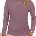 Tankaneo Womens T-Shirts Summer Long Sleeve 2025 Crew Neck Blouse Dressy Casual Ruched Slim Fit Trendy Tops