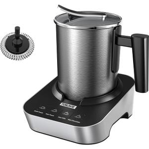 4-in-1 Electric Milk Frother and Steamer, 400ml(13.5oz) Stainless Steel Pitcher with Auto Shut-Off, Hot & Cold Foam Maker and Milk Warmer for Lattes, Cappuccinos, Macchiato, Dishwasher Safe