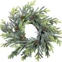 2 pcs Artificial Frosted Cedar and Pine Cone Candle Rings Christmas Candle Holder Rings Faux Cedar Twigs Wreath Mini Window Wreaths 11.8" Wide for Christmas Holiday Winter Season Decoration