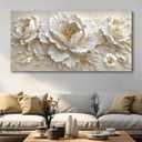 Large scale Flower canvas wall art Mural White Flower Gold stamen Abstract Decorative Painting Modern Nordic Plant Flower Poster Printing Living Room Dining Room Bedroom Office Corridor Home Decoration, 29x58 inches