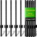 Metal Fence Post 3 Feet Black, Pack of 15, T Posts for Wire Fence, No Dig Steel U Posts Fencing for Lawn Garden Wire Mesh Fence Poles Sign Outdoor Light Duty