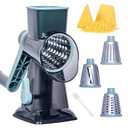 Rotary Cheese Grater Cheese Shredder, Cheese Grater Handheld with Strong Suction Base,Kitchen Vegetable Slicer 3 Replaceable Stainless Drum Blades for Fruit, Food, Nuts,Easy to Use Clean (Blue)