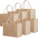 TopTie 6 PCS Jute Tote Bags Reusable Burlap Grocery Shopping Bags Bridesmaid Bag for Wedding