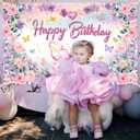 Butterfly Birthday Banner Backdrop Pink Purple Happy Birthday Girl Baby Shower Fairy Spring Party Background Butterfly Decorations 5.9 x 3.6ft