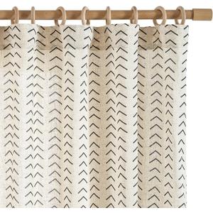 jinchan Linen Boho Curtains for Living Room Semi Sheer Curtains for Bedroom 63 Inches Long Herringbone Printed Farmhouse Drapes, Rod Pocket Window Treatment Curtain Set of 2 Panels Black on Linen
