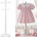 Bucherry 1 Pack Baby Clothes Display Stand Wooden Baby Shower Centerpiece Adjustable Height Circle Shaped Dress Hanger Doll Dress Outfit Stand Rack Hand Assembled Hangers Display Set (White Color)