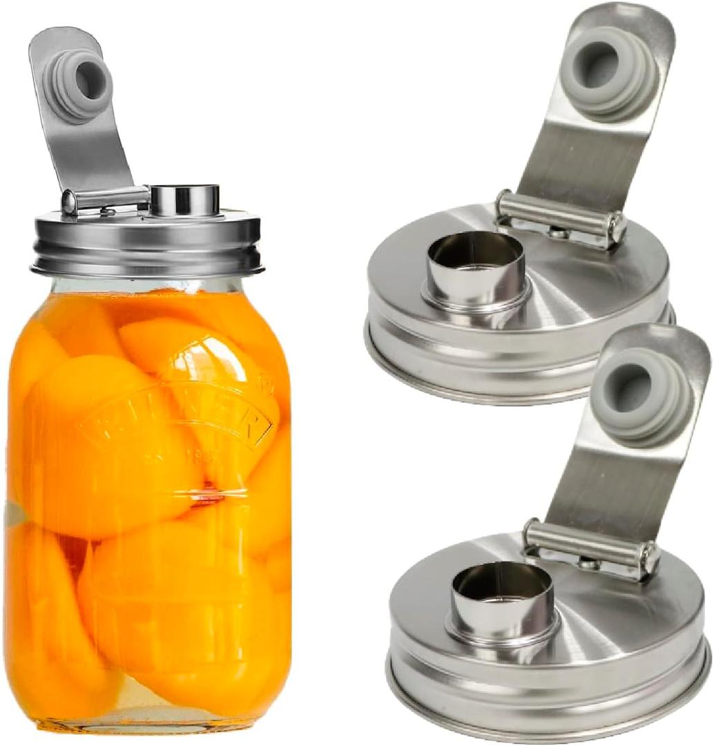 Mason Jar Pour Spout Lid Stainless Steel,Pour Spout Flip Cap Lids for Mason Jars,No Rust Leaking Proof for Home Brewing Fruit Fermenting Drinks Airtight(2PCS) (Regular Mouth)