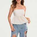 Women's Tie Back Cropped Tube Top Cute Floral Strapless Babydoll Peplum Tops Trendy Summer Casual Flowy Bandeau Outfit, XL
