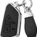 Soft Upper Leather TPU Key Fob Cover Case for Volkswagen VW ID4 ID3 MK8 Golf GTI Skoda Octavia tiguan Atlas 2024 2025 2026 (Silver-edged black, 5 Buttons)