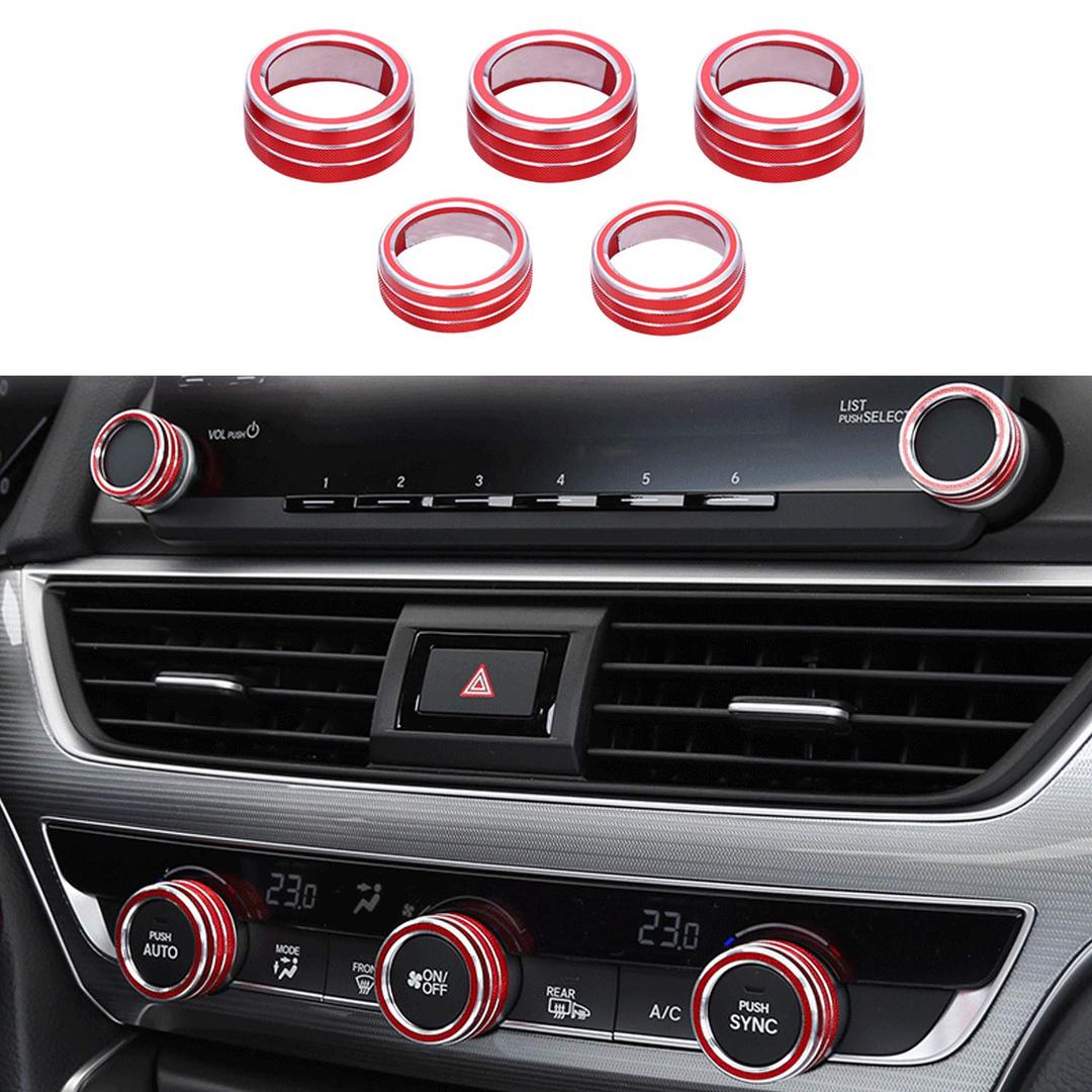 For Accord Climate Control Switch AC Knob Sound Volume Button for 10th Gen Honda Accord Sedan Sport EX EX-L LX 2018 2019 2020 2021 2022, Aluminum red, 5pcs Red