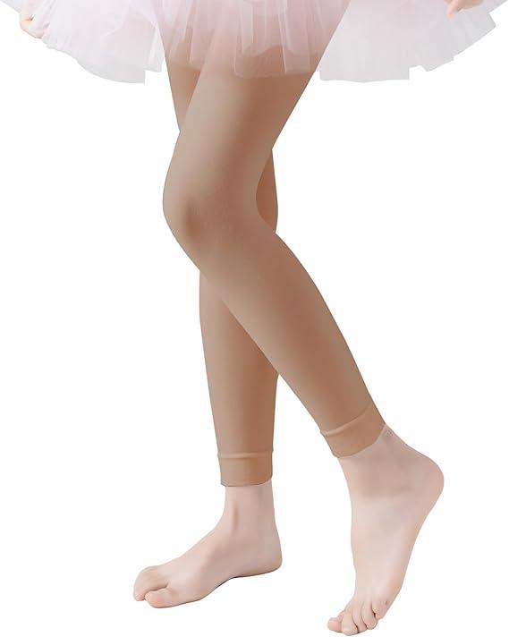 EPEIUS Ballet Tights for Girls 90D Footed Dance Tights Toddler Ultra Soft School Stockings Kids Leggings, Size 3-5T