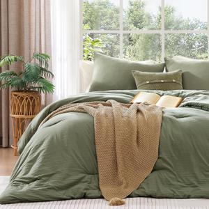 WRENSONGE King Size Comforter Set - 3 Pieces Olive Green Comforter Prewashed Soft Lightweight for All Seasons,Fluffy Down Alternative Comforter King Size with 2 Pillow Shams