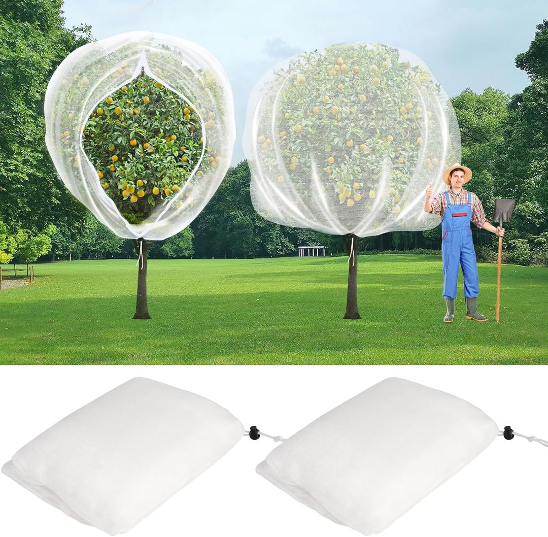 2 PCS Large Fruit Tree Netting Bags, 8 X 8 Ft Tree Netting Cover with Zipper and Drawstring, Plant Mesh Net Blueberry Bush Bird Netting for Garden Protection from Cicadas Squirrel Bug Bird
