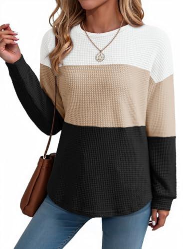 Dokotoo Womens Tops Casual Crewneck Long Sleeve Shirts for Women Oversized Waffle Knit Tops Sweatshirt Fall Fashion 2025 Color Block Tunic Sweaters Blouses White, Large Dokotoo Womens Tops Casual Crewneck Long Sleeve Shirts for Women Oversized Waffle Knit Tops Sweatshirt Fall Fashion 2025 Color Block Tunic Sweaters Blouses White, Large