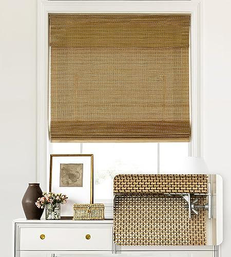 LazBlinds No Tools No Drill Cordless Bamboo Roman Shades, Light Filtering Window Treatment, Roll Up Bamboo Blinds for Windows 30'' W x 64'' H, Acorn