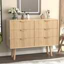 SFDOU Wooden Fluted Dresser for Bedroom,Modern Wide Chest of 6 Drawers Dressers for Bedroom Furniture,Wood Drawer Dresser with Storage, Easy to Assemble Dressers for Living Room,Hallway