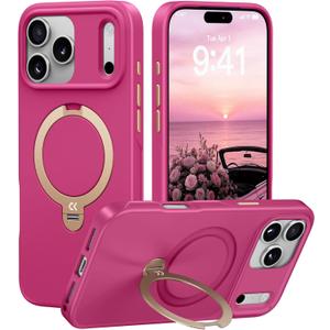 CASEKOO Rose Pink Designed for iPhone 17 Pro Max Case with Spin Magnetic Stand [16FT Military Protection] [Non-Slip Edge] [Fit for MagSafe] Shockproof for iPhone 17 ProMax Case with Stand 6.9''