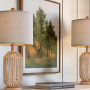 OYEARS 21" Boho Table Lamps Set of 2 for Living Room, Bedside Lamps for Nightstand, Rattan Lamp for Bedroom, Farmhouse Table Lamps for Boho Decor, End Table, Retro, Black
