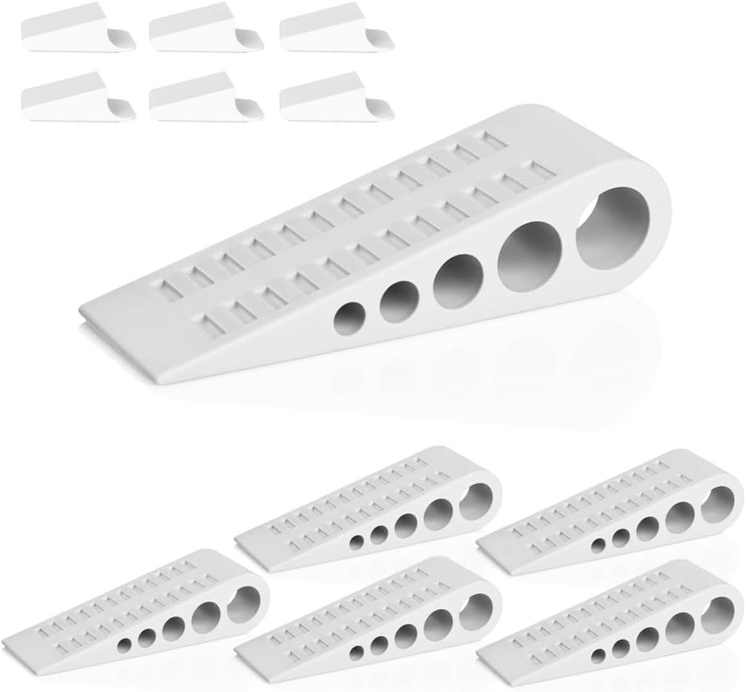 HOMOTEK 6 Pack Wedge Rubber Door Stops Door Chucks Stoppers Wall Protector for Floor & Bottom of Door with Self Adhesive White Holder, 5" x1-9/16 x1-5/16 (White)