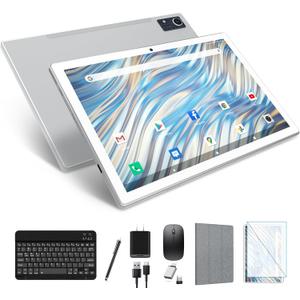 Latest Android 13 Tablet, Octa-Core Processor+128GB+16(8+8 Expand) GB, 10.1 inch Tablet with 8000mAh Battery, 1280x800 HD Screen, 5G WiFi, 21MP Camera, Tableta with Keyboard, Bluetooth, Mouse, Case (Silver)