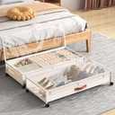Under Bed Storage with Wheels, XXXL Larger Under Bed Storage Containers with Clear Lids, 36'' Lengthen Under Bed Shoe Organizer for Shoes Clothes(White 2 Pack, XXXL(36"x16.6"x7.48"))