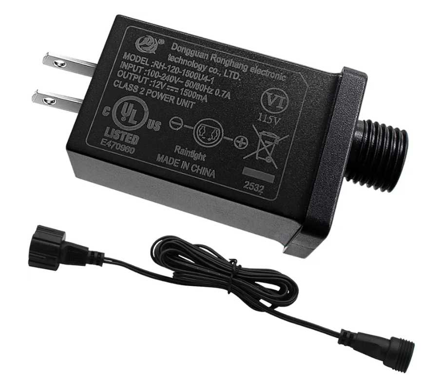 12V 1.5A Replacement Garden Yard Inflatable Adapter with Extension Cord, Class 2 Power Supply Low Voltage Transformer Ip44 Water Proof US Plug for Halloween String Light Inflatable Decorations