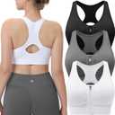 Evercute Women's Zip Front Sports Bras Wireless Padded Racerback Medium Support Post-Surgery Bra Yoga Exercise Athletic Bras (XX-Large, Black Gray White 2 Pack)