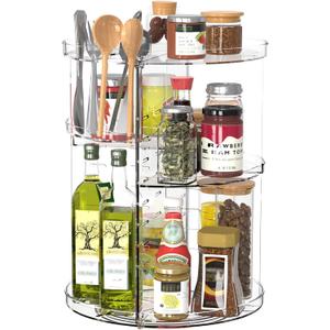 360 Rotating Spice Rack Organizer for Kitchen Countertop, Tiered Lazy Susans, Adjustable Height, Space Saving Spice Shelf with Non-Slip Base, Revolving Seasoning Organizer for Cabinet Pantry