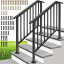 VIVOHOME 2-Pack Galvanized Steel Hand Rails for Outdoor Steps 40.6" Black Oval and Safety Balusters Exterior Railing Kit for Porch, Deck, or Indoor Stairs (4-Step, Black)