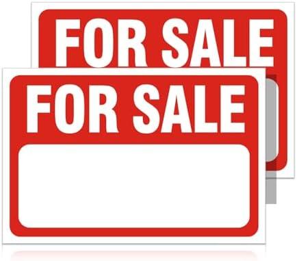 2 Pack For Sale Sign Stickers,12" x 8" Sale Sign for Car and Vehicles, Self-Adhesive Vinyl Decal for House,Home,Boats,Large Space for Handwriting Red