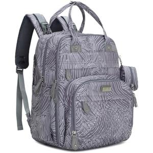 BabbleRoo Diaper Bag Backpack - Baby Essentials, Travel Essentials Baby Bag with Changing Pad, Stroller Straps & Pacifier Case - Unisex, Gray Swirls