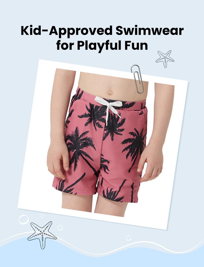 PATPAT Matching Family Swimsuits Mom and Son Matching Swimsuits Hawaiian Tropical Palm Leaf Floral Print Matching Swim Trunks for Dad and Son Beach Pink Shorts for Toddler Boy 3-4 Years