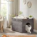 Feandrea Cat Litter Box Enclosure, Handwoven Rattan Hidden Litter Box Furniture with Extra Litter Mat, Removable Washable Tray, Boho Cat House, End Table, Dove Gray UPCL014G01
