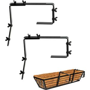2 x 2 Pack Metal Adjustable Brackets for Window Boxes Heavy Duty Iron Bracket for Deck Railing Planters Box - Black