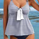 Aleumdr Women's Tankini Swimsuits Tummy Control Two Piece Bathing Suit V Neck Tie Front Flowy Swim Top with Bottom (Blue, XXXL)